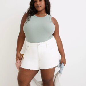 High-Rise Denim Shorts in Tile White, Frayed Hems